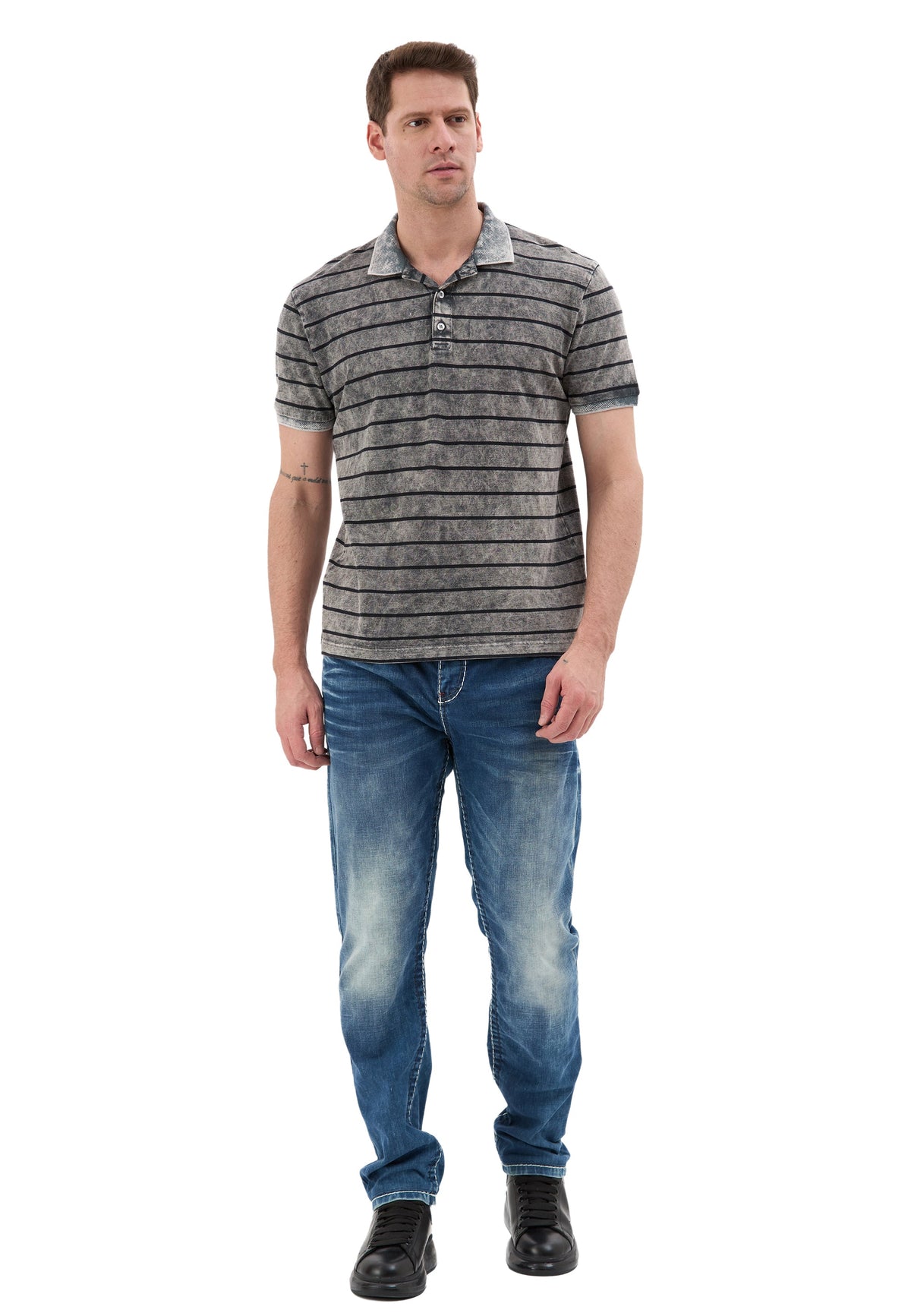 Erkek Çizgili Polo Yaka Basic T-Shirt CT858