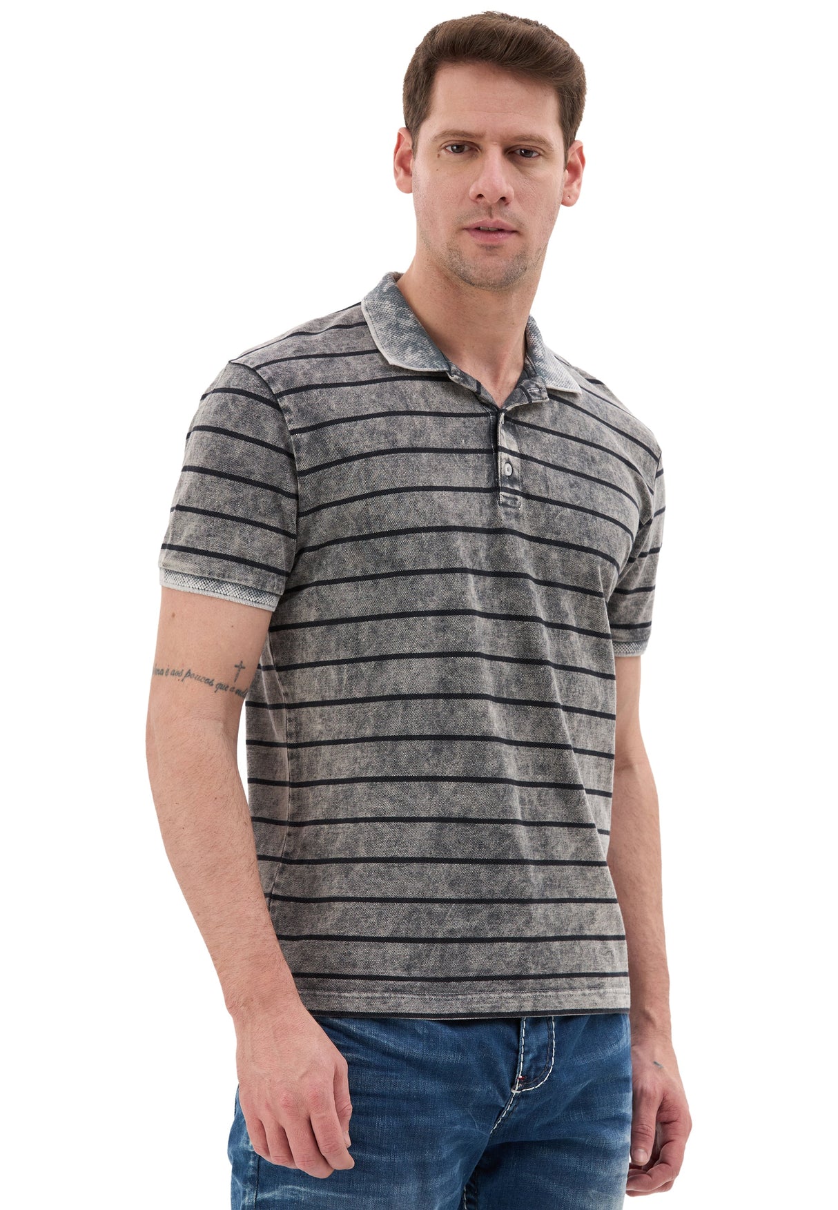 Erkek Çizgili Polo Yaka Basic T-Shirt CT858