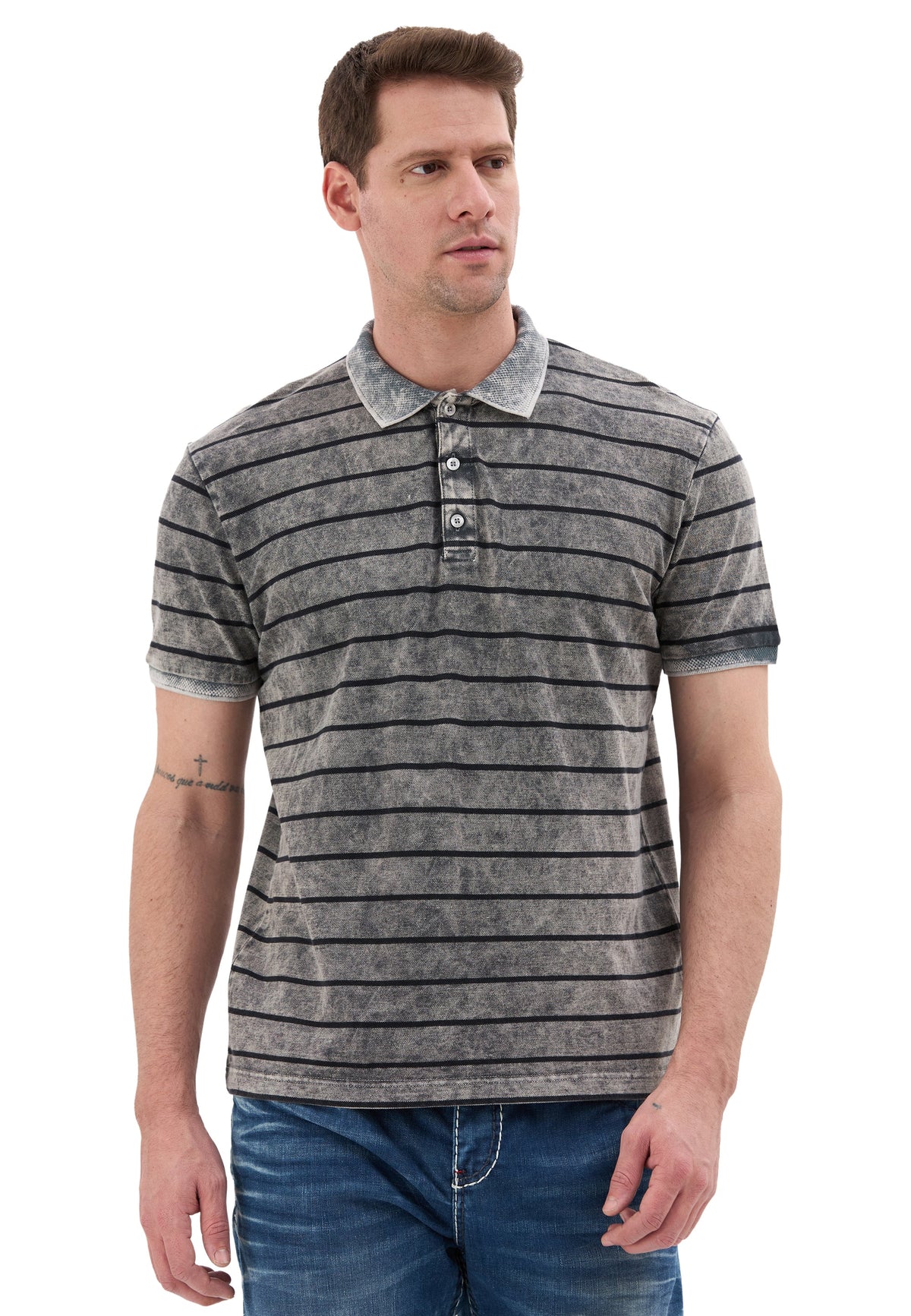 Erkek Çizgili Polo Yaka Basic T-Shirt CT858