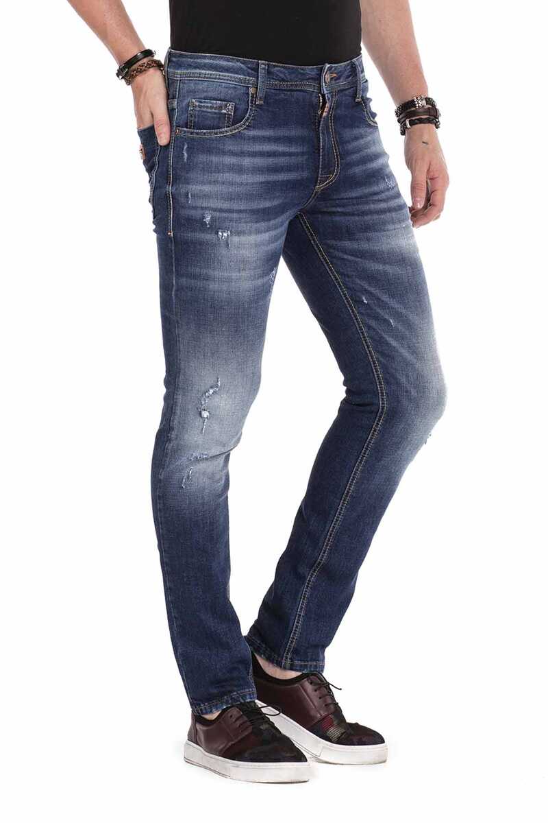 CD466 Üç Katlı Kemer Slim Fit Eskitilmiş Erkek Jean Pantolon