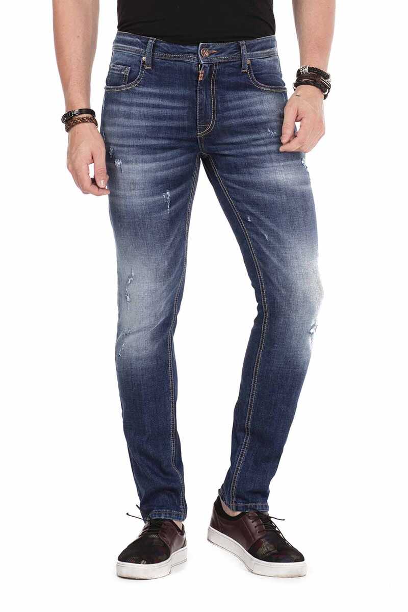 CD466 Üç Katlı Kemer Slim Fit Eskitilmiş Erkek Jean Pantolon