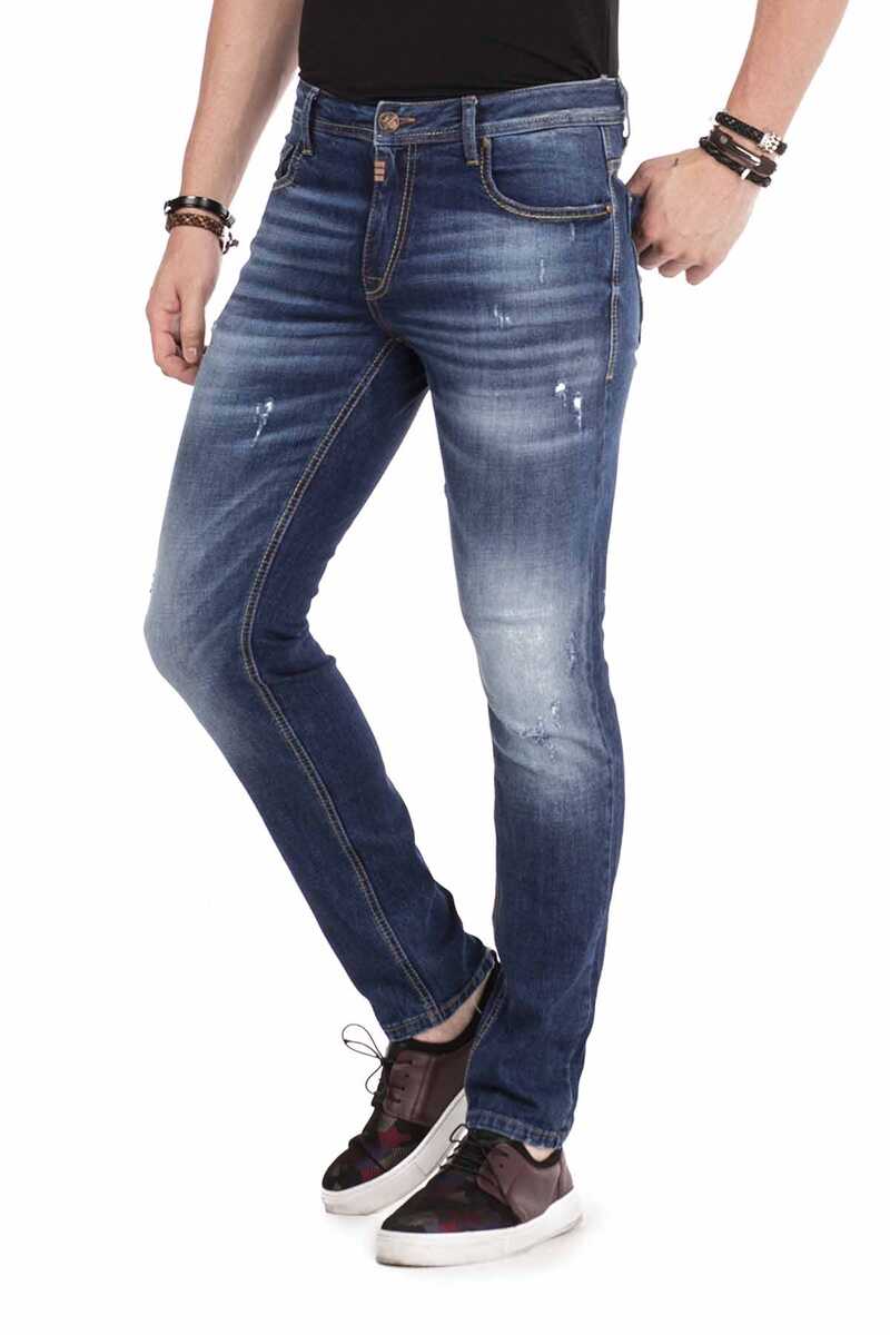 CD466 Üç Katlı Kemer Slim Fit Eskitilmiş Erkek Jean Pantolon
