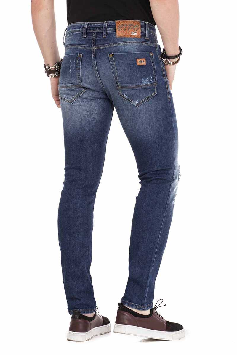 CD466 Üç Katlı Kemer Slim Fit Eskitilmiş Erkek Jean Pantolon