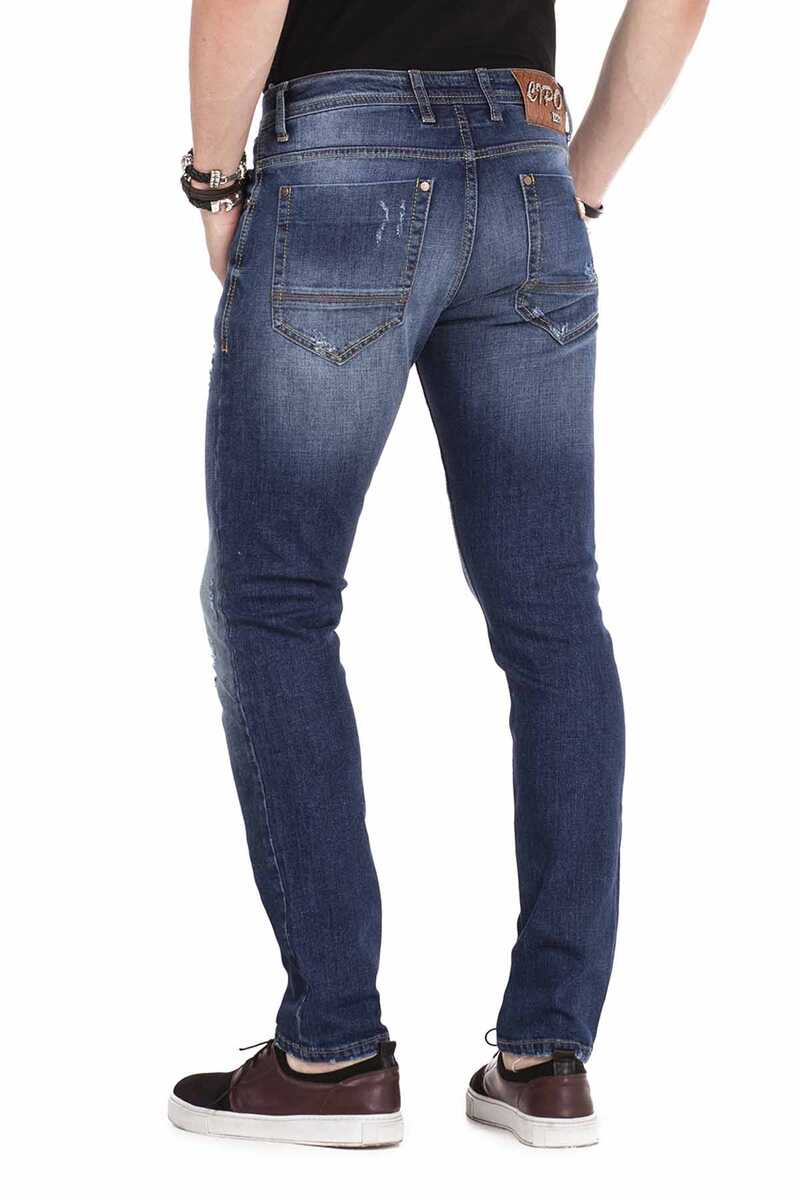 CD466 Üç Katlı Kemer Slim Fit Eskitilmiş Erkek Jean Pantolon