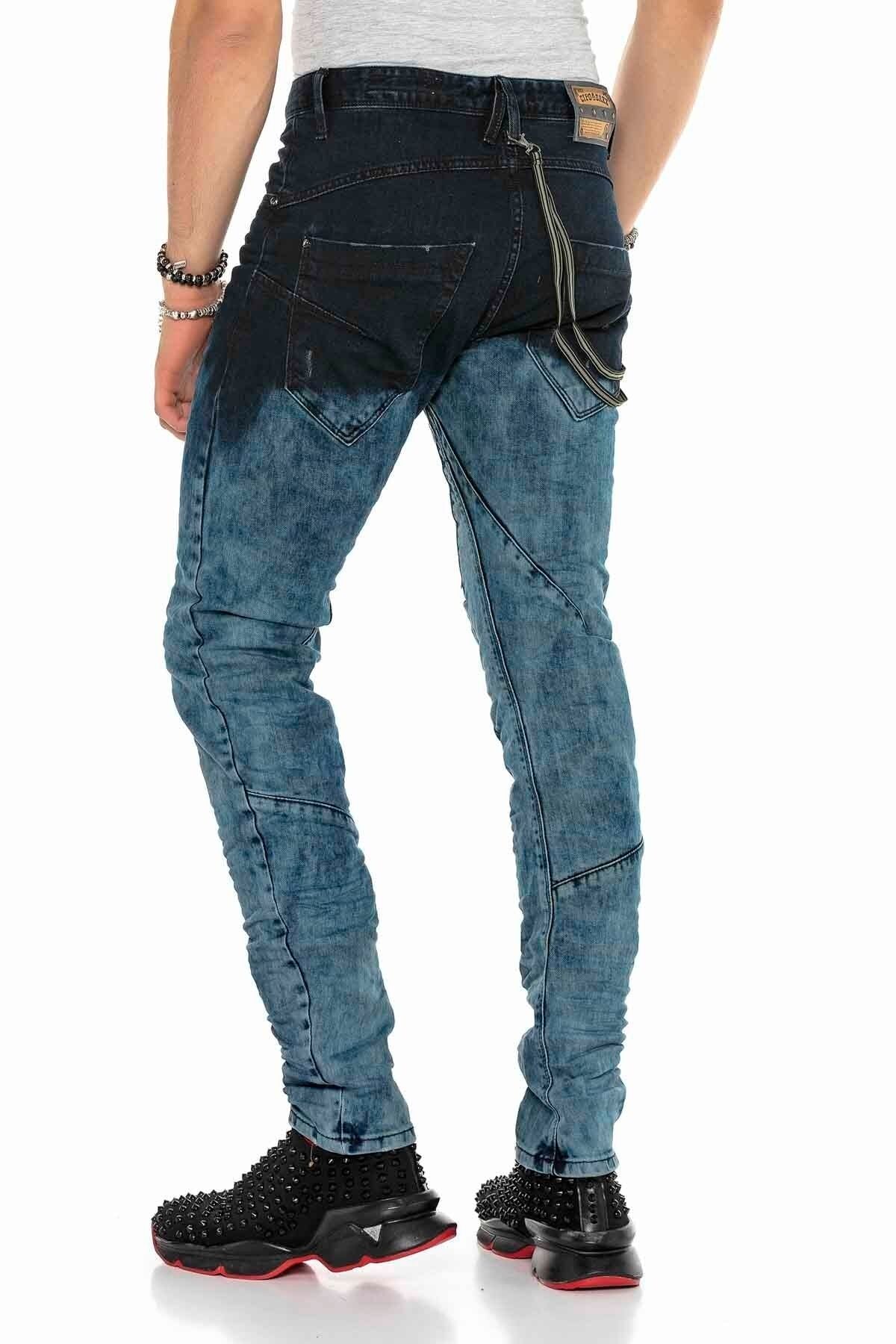 CD155 Yıkanmış Zincirli ve Düğmeli Erkek Jean Pantolon