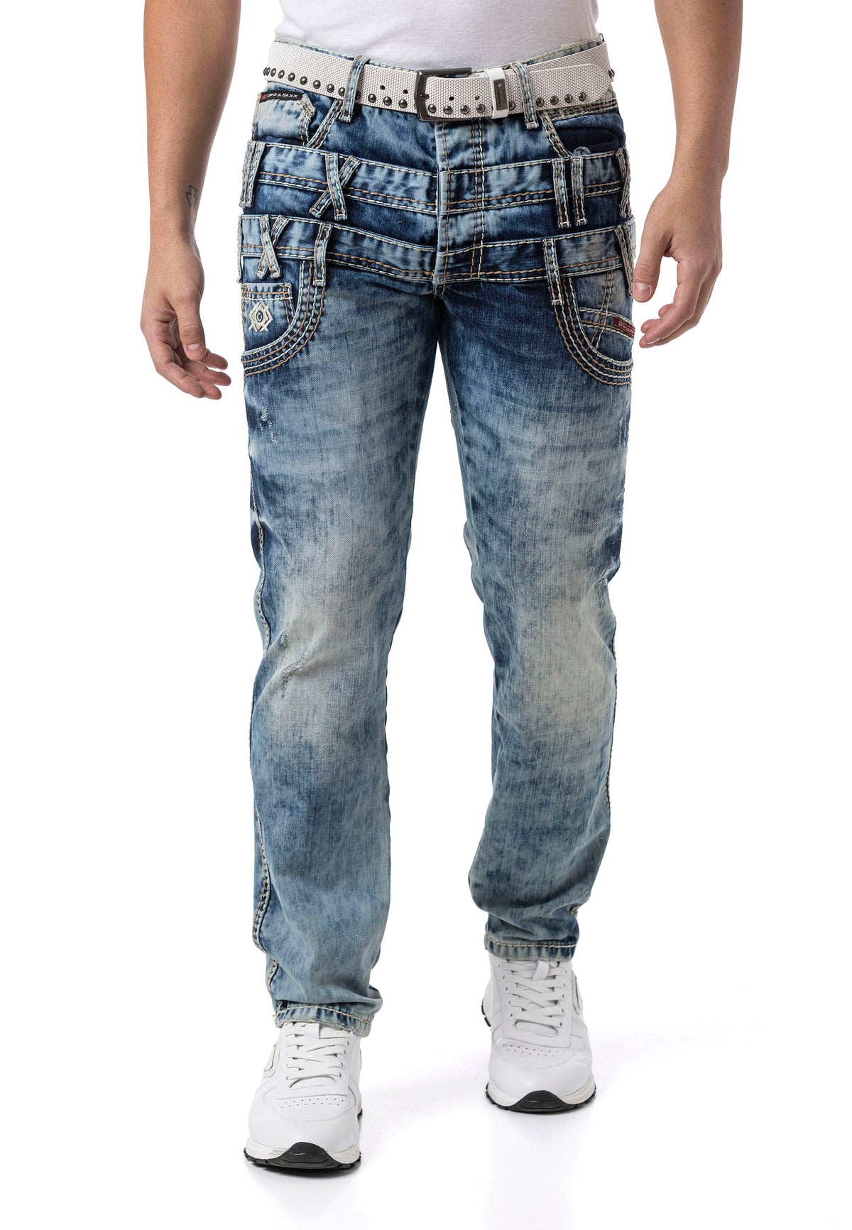 Erkek Regular Fit Tasarım Bel Detaylı Yıkamalı Denim Jean Pantolon CD910