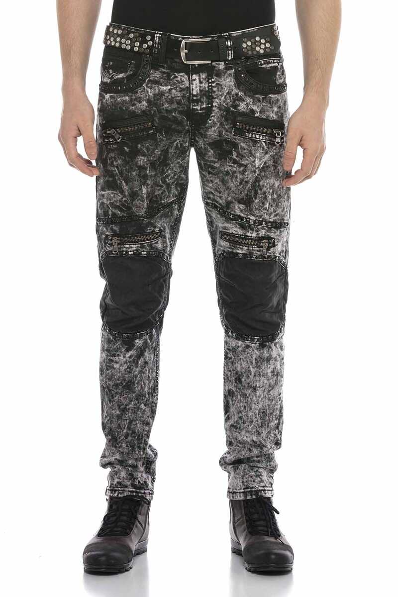 CD568 Batik Yıkamalı Deri Detaylı Erkek Jean Pantolon