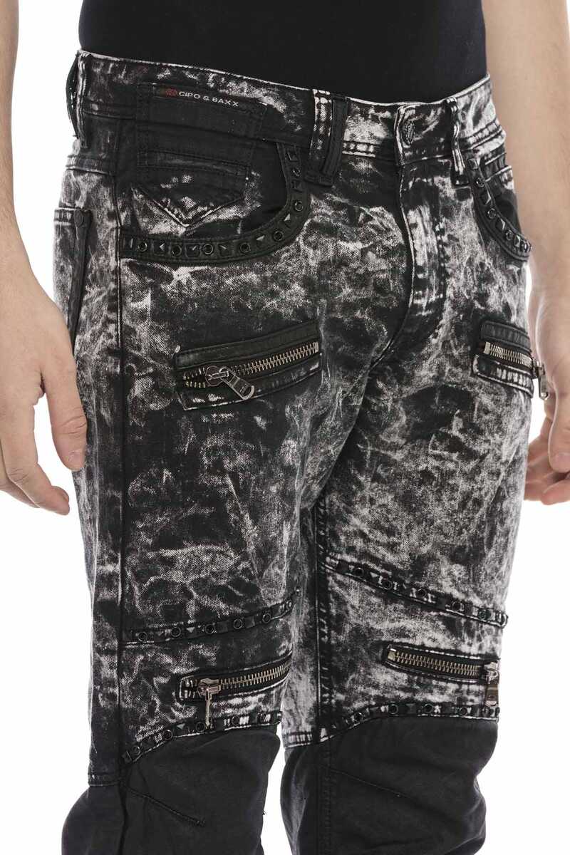 CD568 Batik Yıkamalı Deri Detaylı Erkek Jean Pantolon