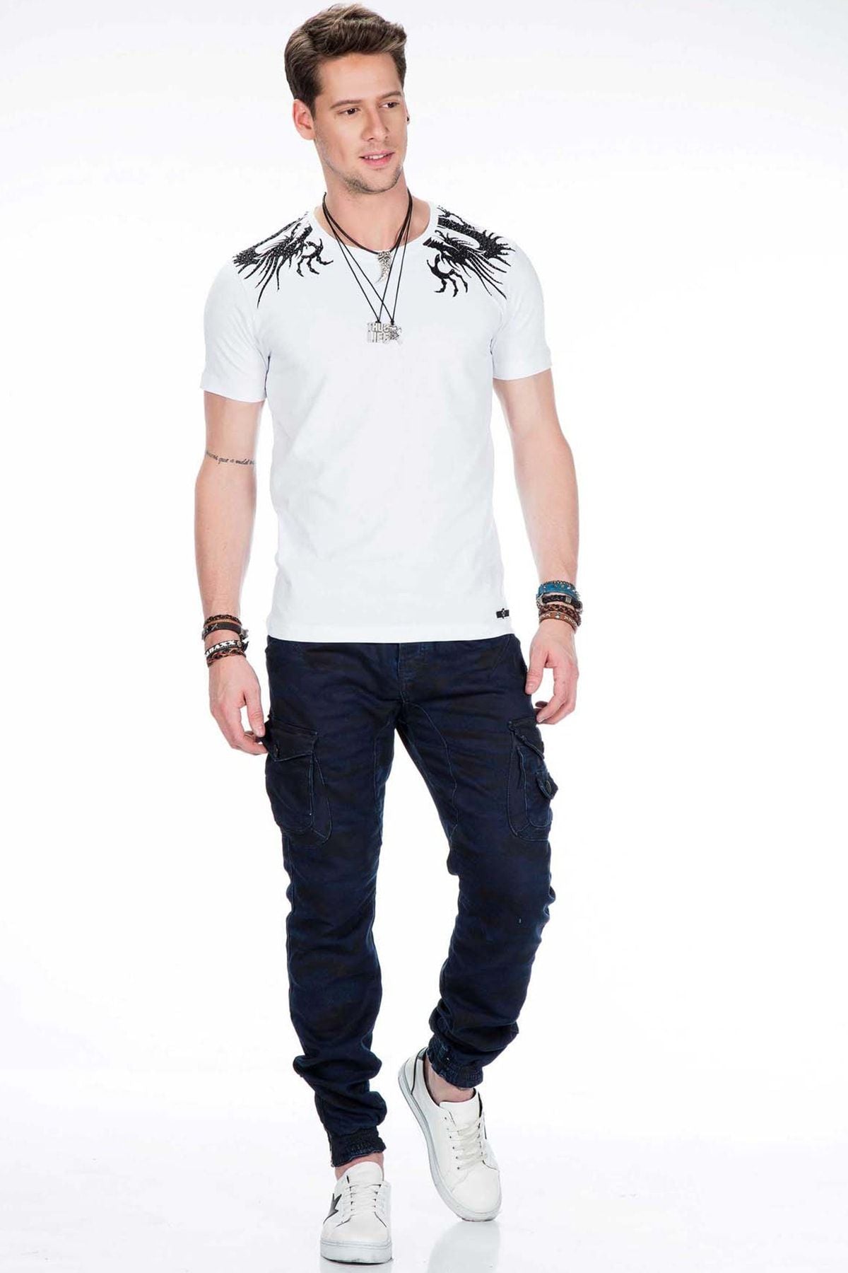 CD422 Kargo Cep Lastikli Dar Paça Kamuflaj Pantolon