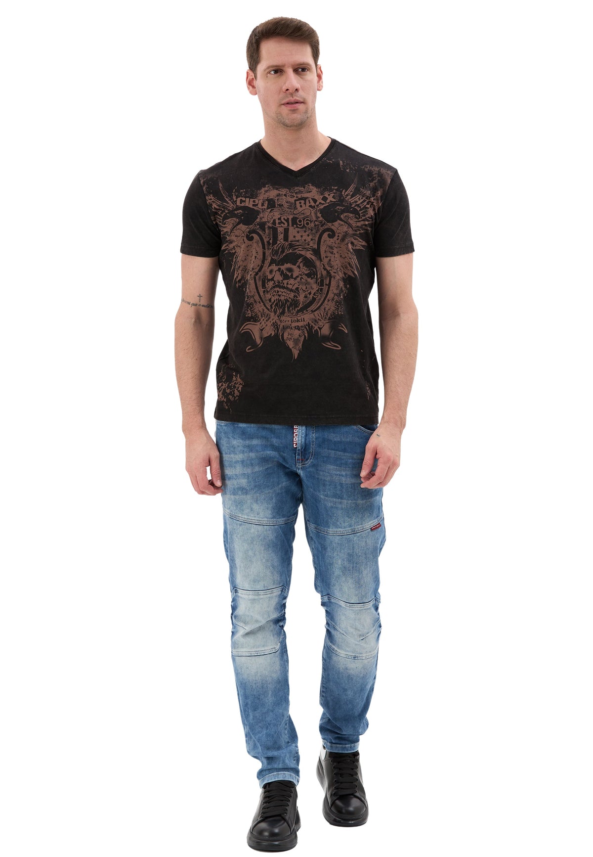 Erkek T-Shirt Bisiklet Yaka Günlük Rahat Kesim Pamuklu Baskılı Tshirt CT856