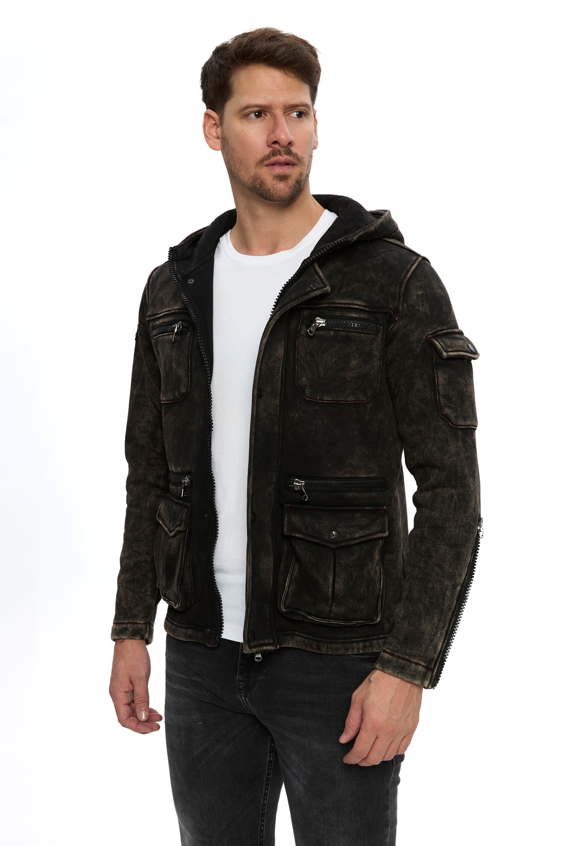 Erkek Kapüşonlu Fermuarlı Çok Cepli Sweatshirt CL611