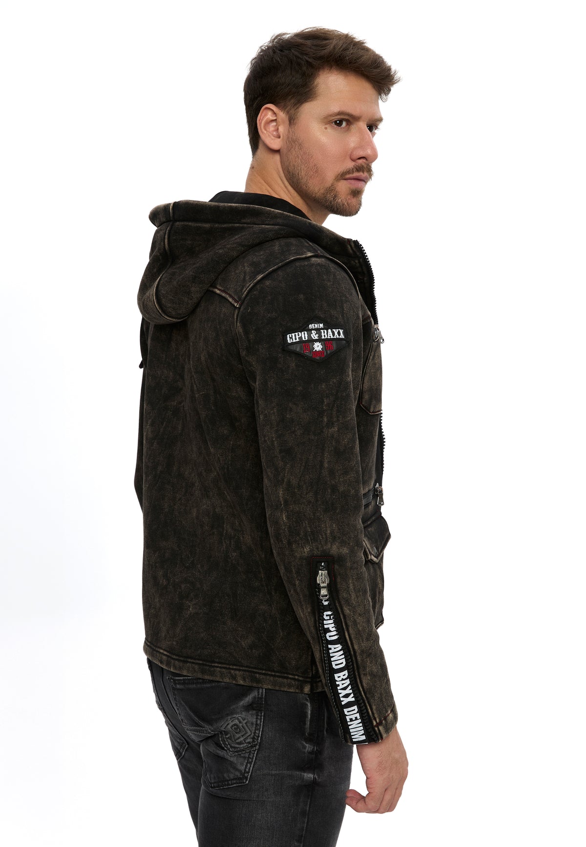 Erkek Kapüşonlu Fermuarlı Çok Cepli Sweatshirt CL611