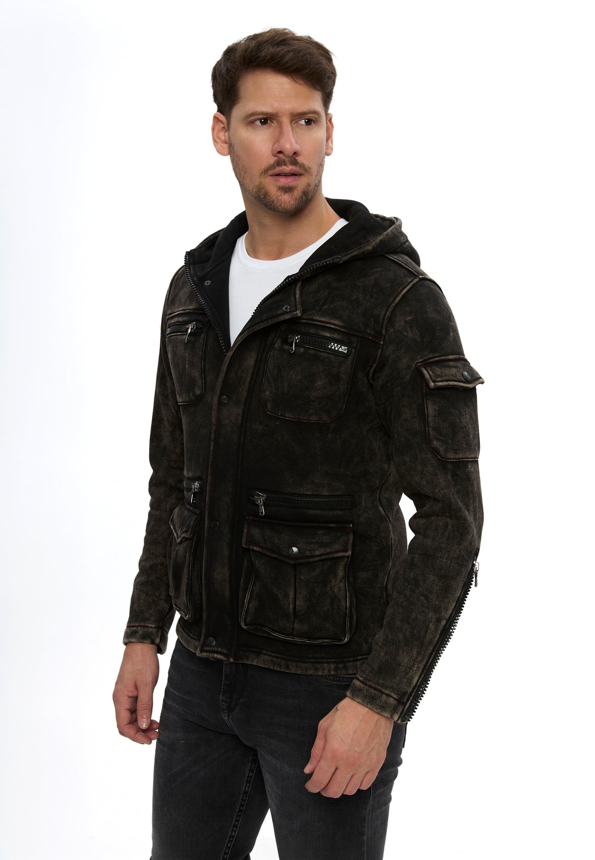 Erkek Kapüşonlu Fermuarlı Çok Cepli Sweatshirt CL611
