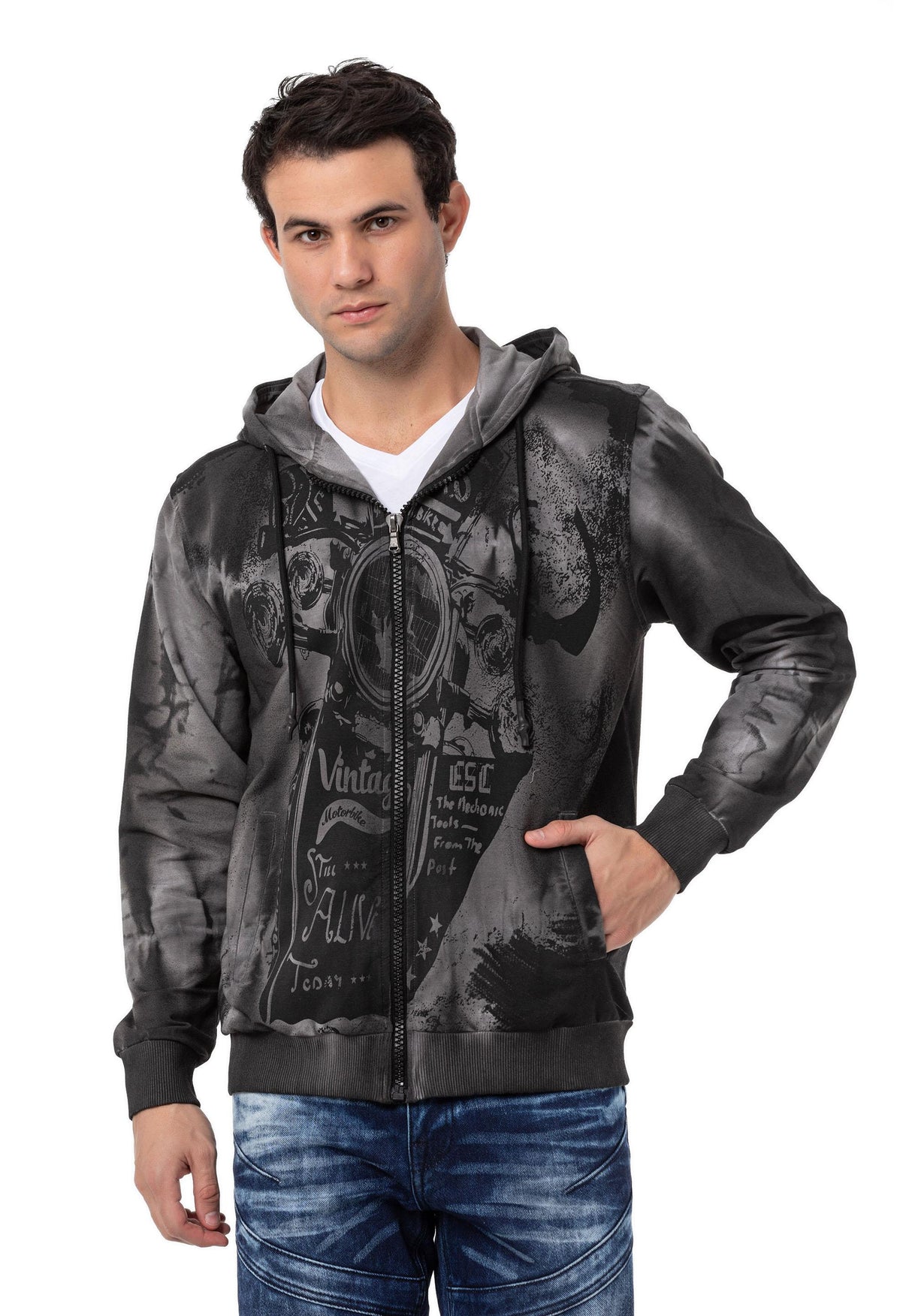 CL561 Motocu Casual Fermuarlı Erkek Sweatshirt