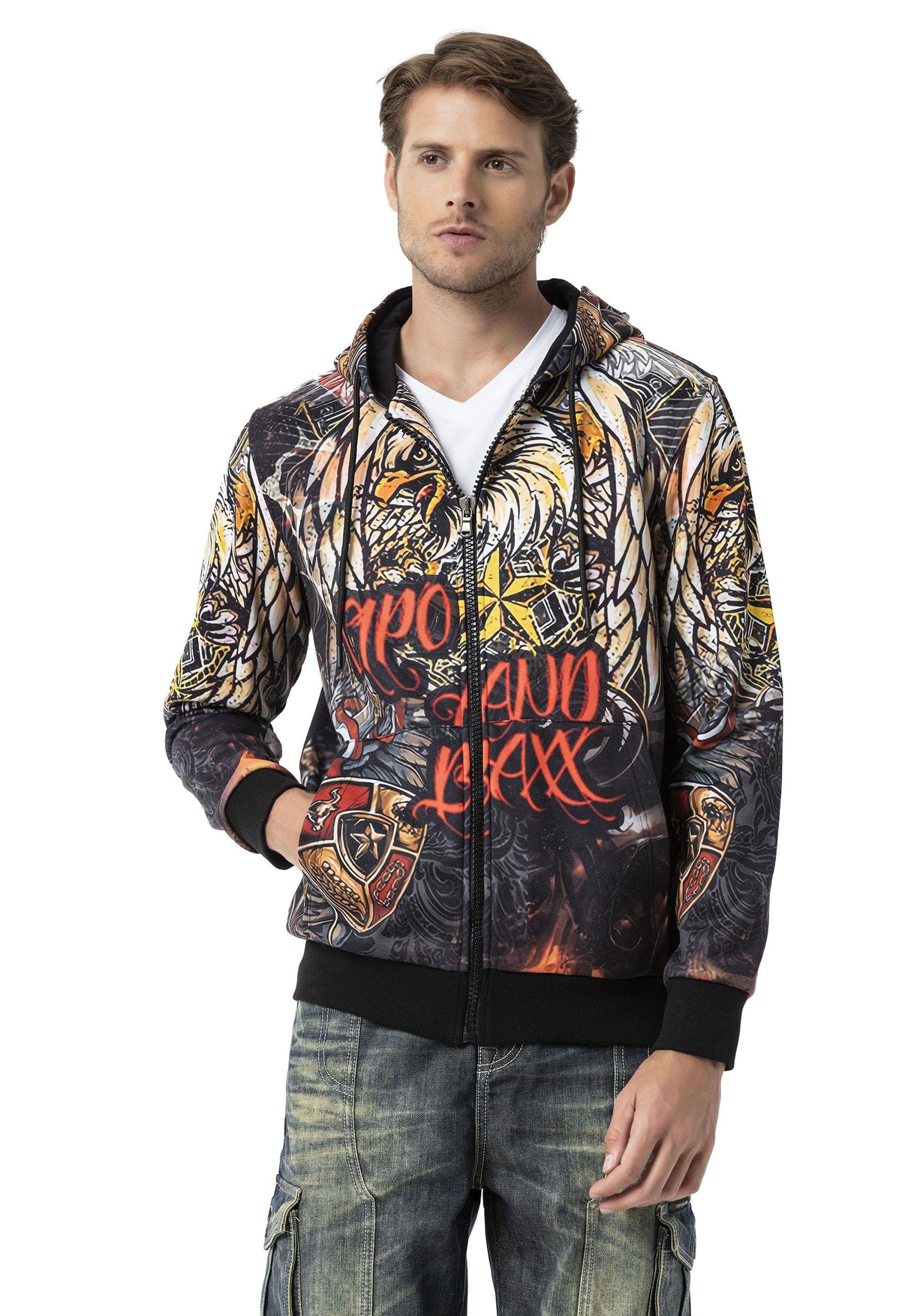 CL574 Kartal Desenli Kapşonlu Erkek Sweatshirt