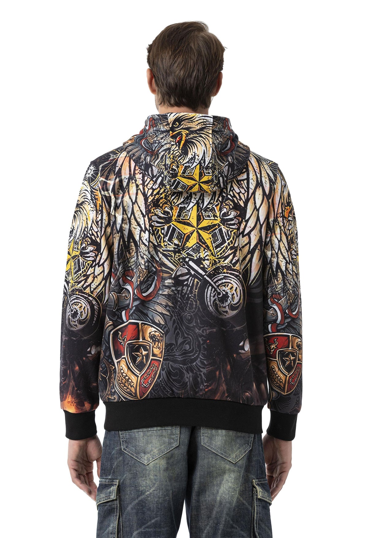 CL574 Kartal Desenli Kapşonlu Erkek Sweatshirt