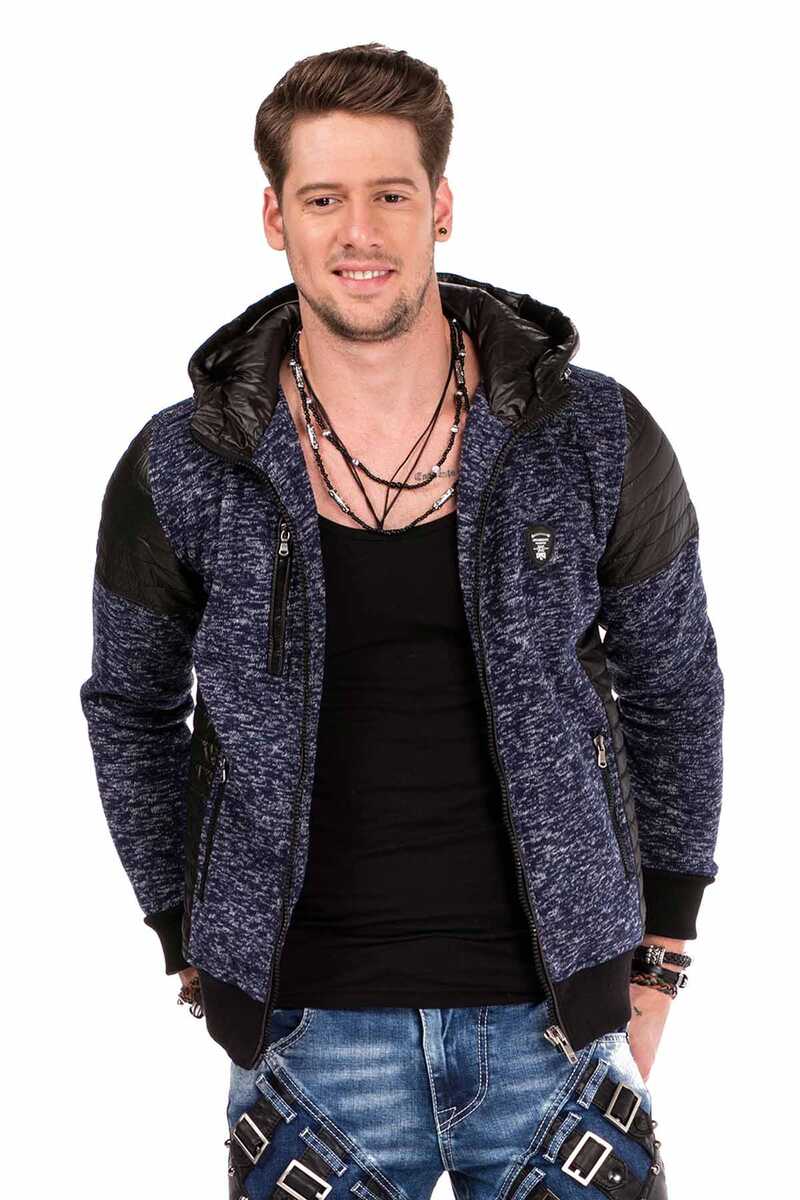 CL310 Deri Detay Fermuarlı Slim Fit Erkek Zip Hoodie