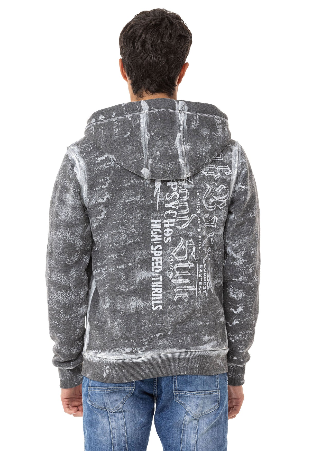 CL544 Motorcu Tarzda Baskılı Erkek Zip Sweatshirt