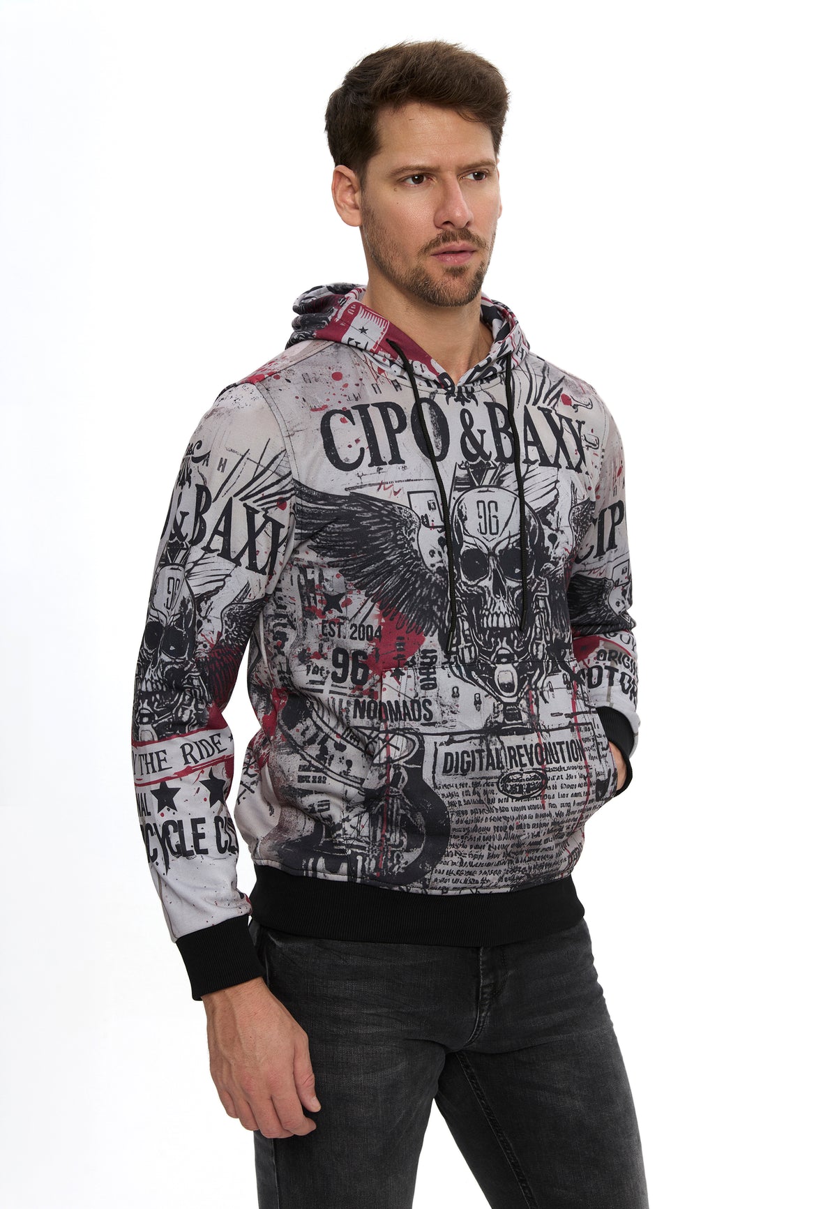 Erkek Kapüşonlu Baskılı Regular Fit Sweatshirt CL614