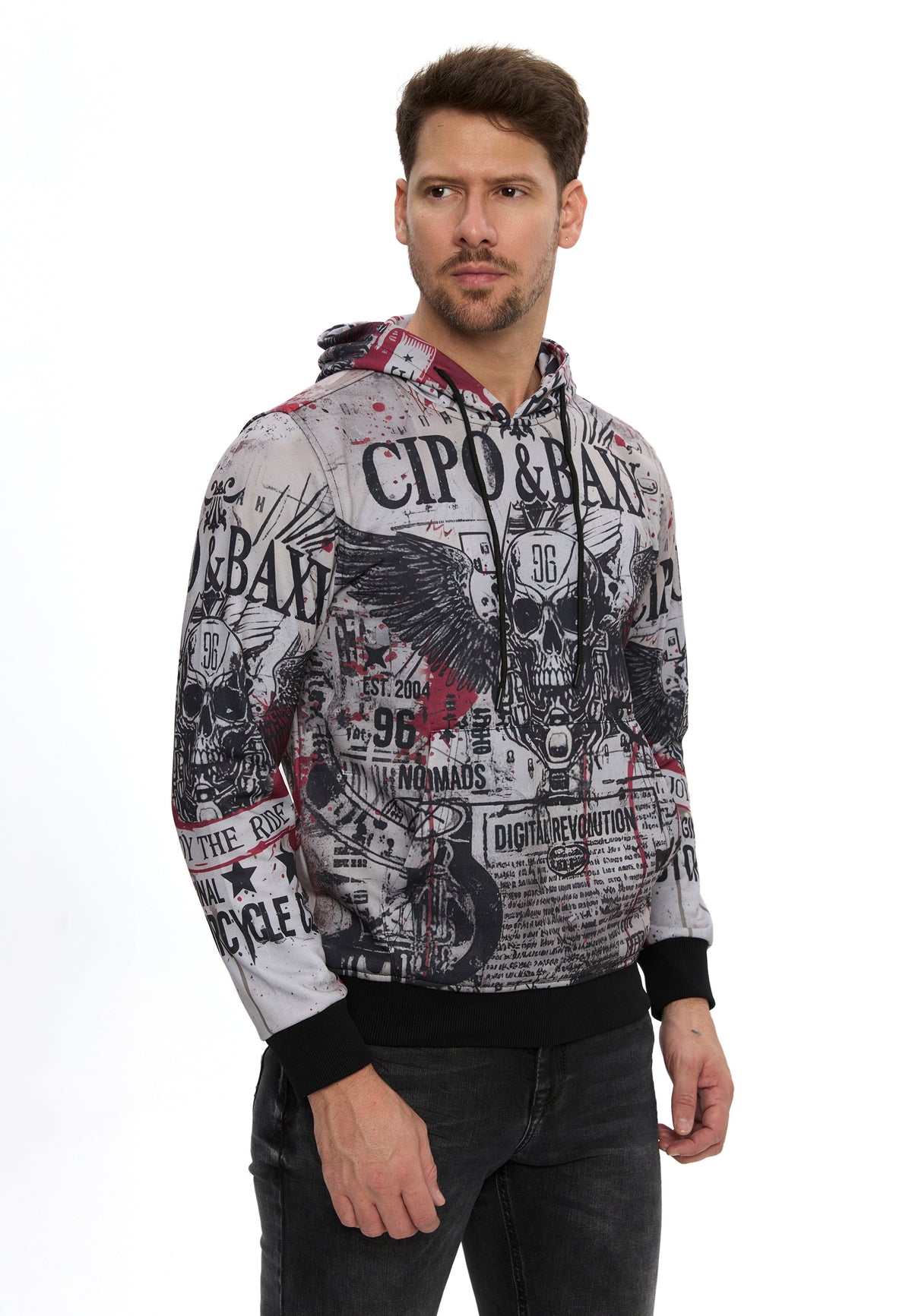 Erkek Kapüşonlu Baskılı Regular Fit Sweatshirt CL614
