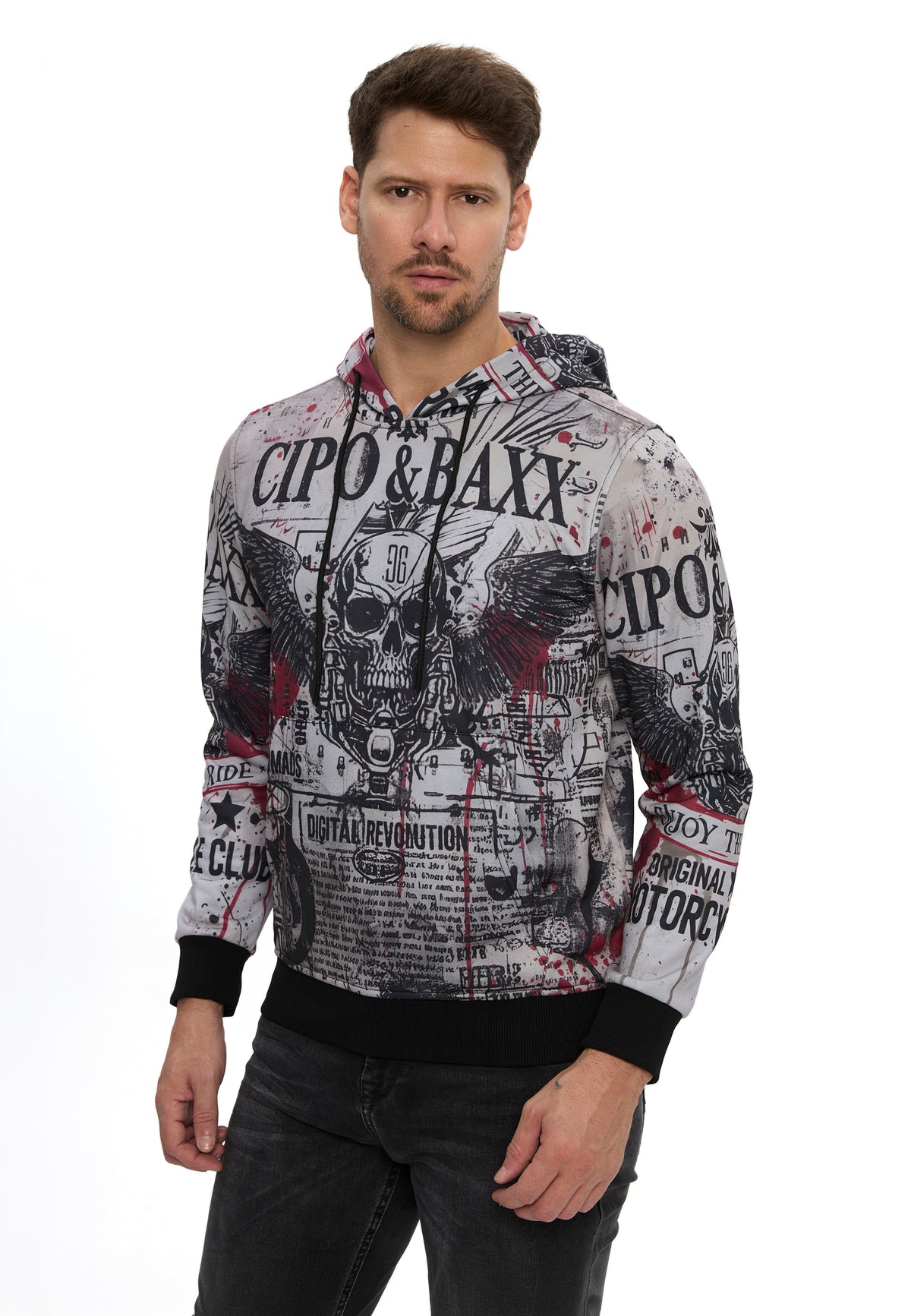 Erkek Kapüşonlu Baskılı Regular Fit Sweatshirt CL614