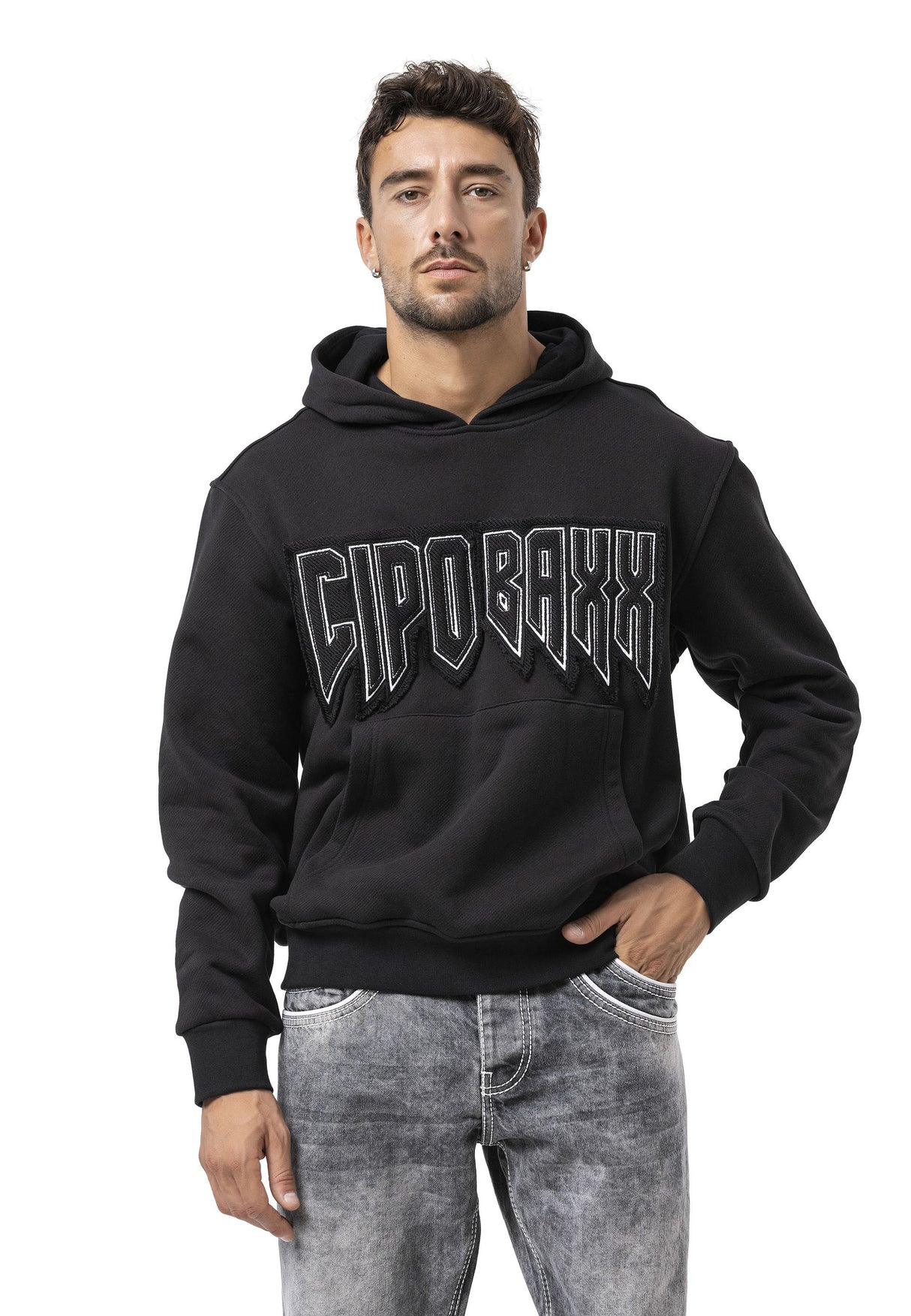 CL601 Erkek Kapüşonlu Sweatshirt – "CIPO BAXX" ön baskılı ve kanguru cepli
