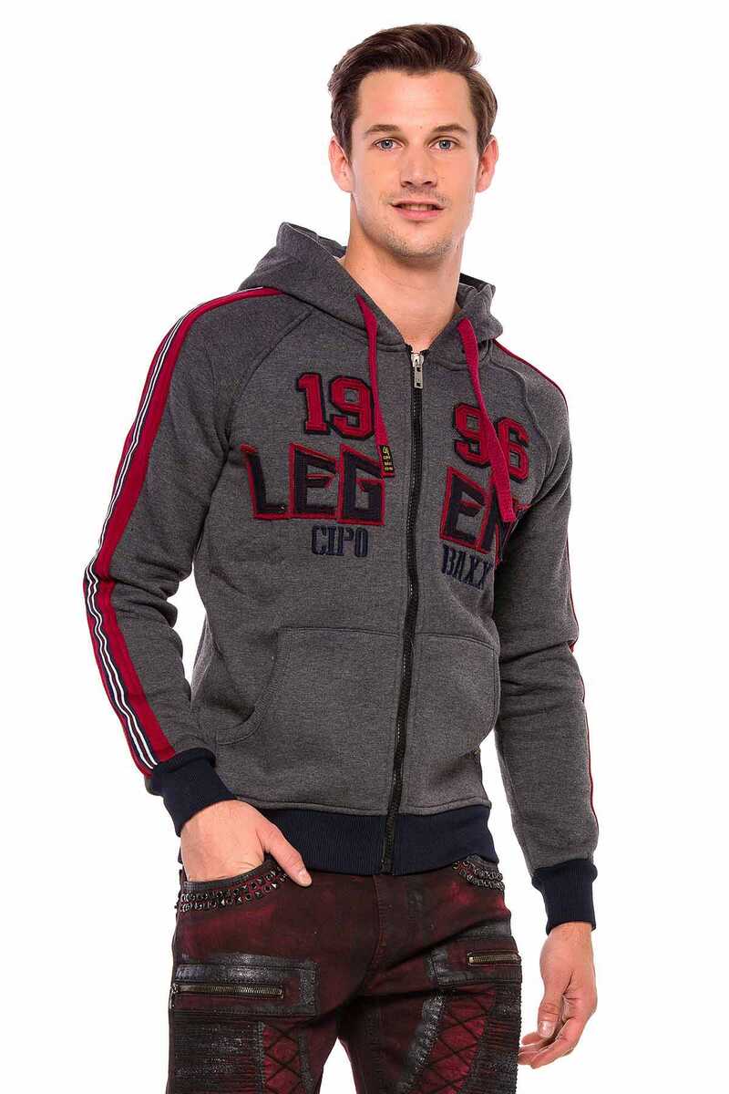 CL357 Kollarıı Çizgili Kışlık Kapşonlu Erkek Sweatshirt