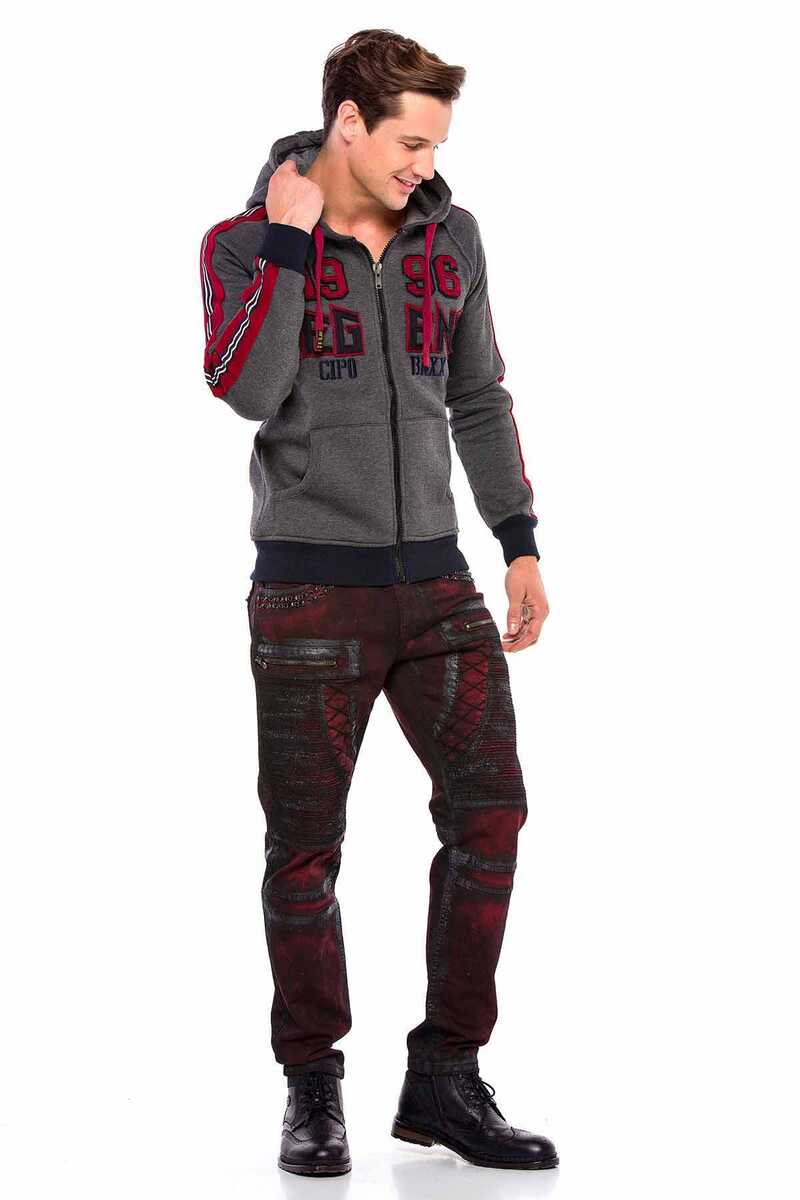 CL357 Kollarıı Çizgili Kışlık Kapşonlu Erkek Sweatshirt