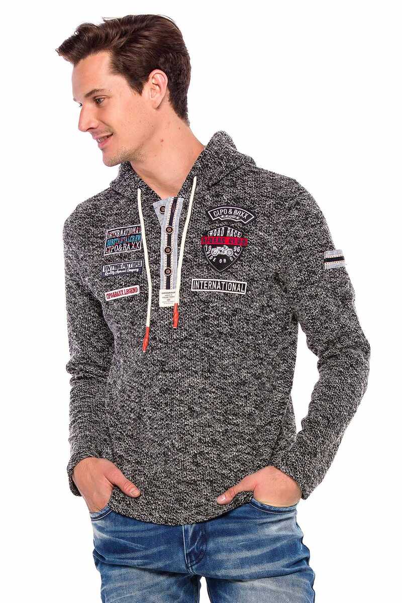 CL359 Düğmeli Kapşonlu Örme Erkek Sweatshirt