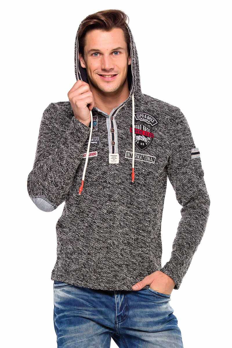 CL359 Düğmeli Kapşonlu Örme Erkek Sweatshirt