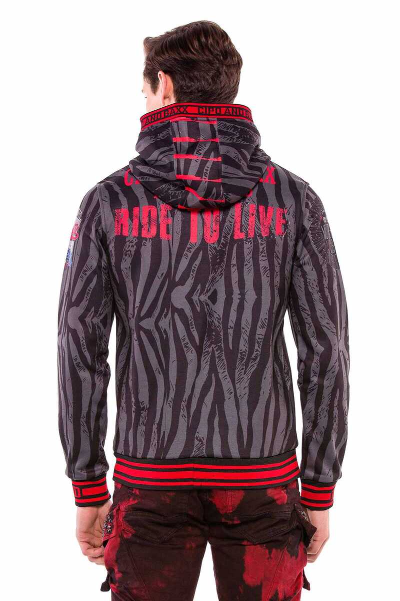 CL380 Zebra Desen Baskılı Kalın Kapşonlu Sweatshirt