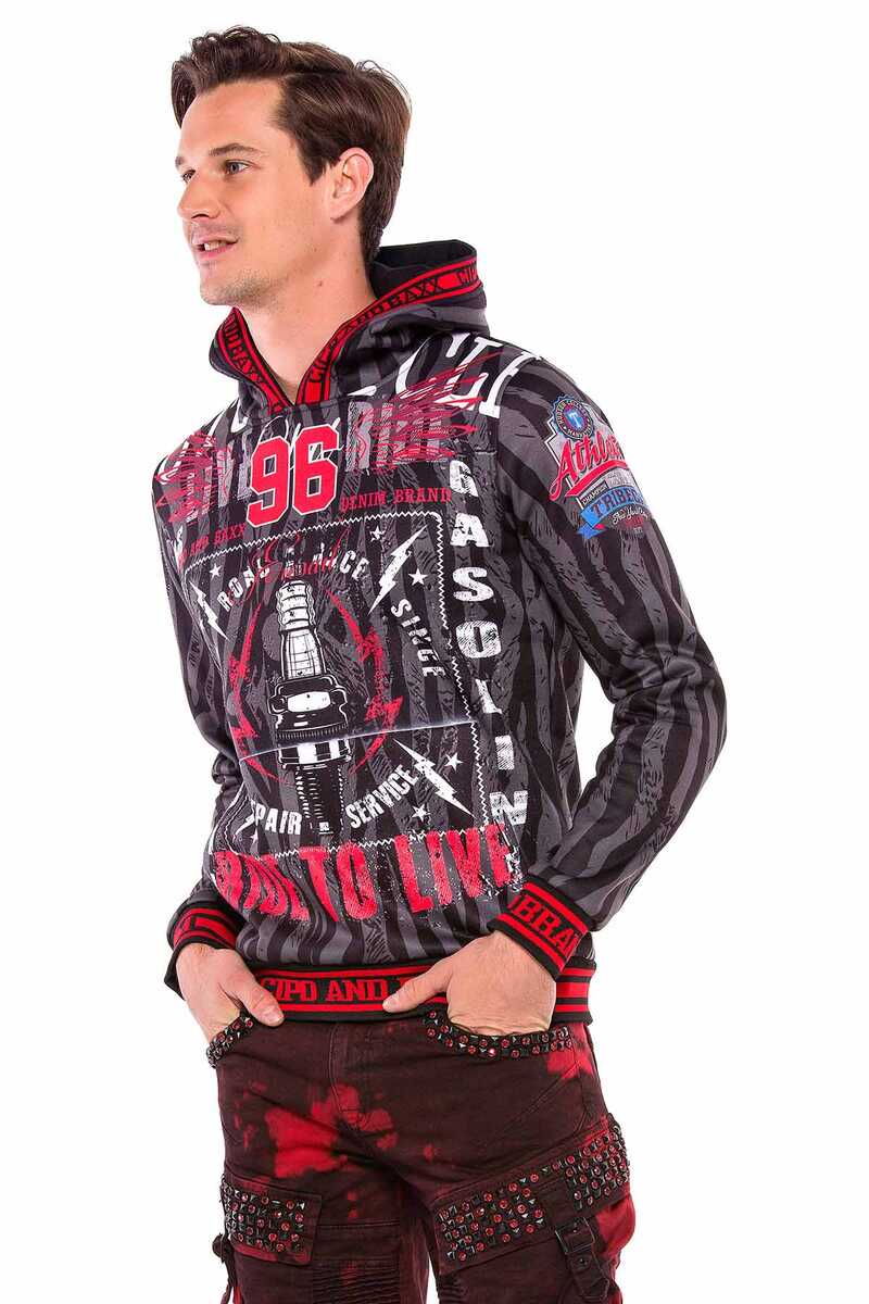 CL380 Zebra Desen Baskılı Kalın Kapşonlu Sweatshirt