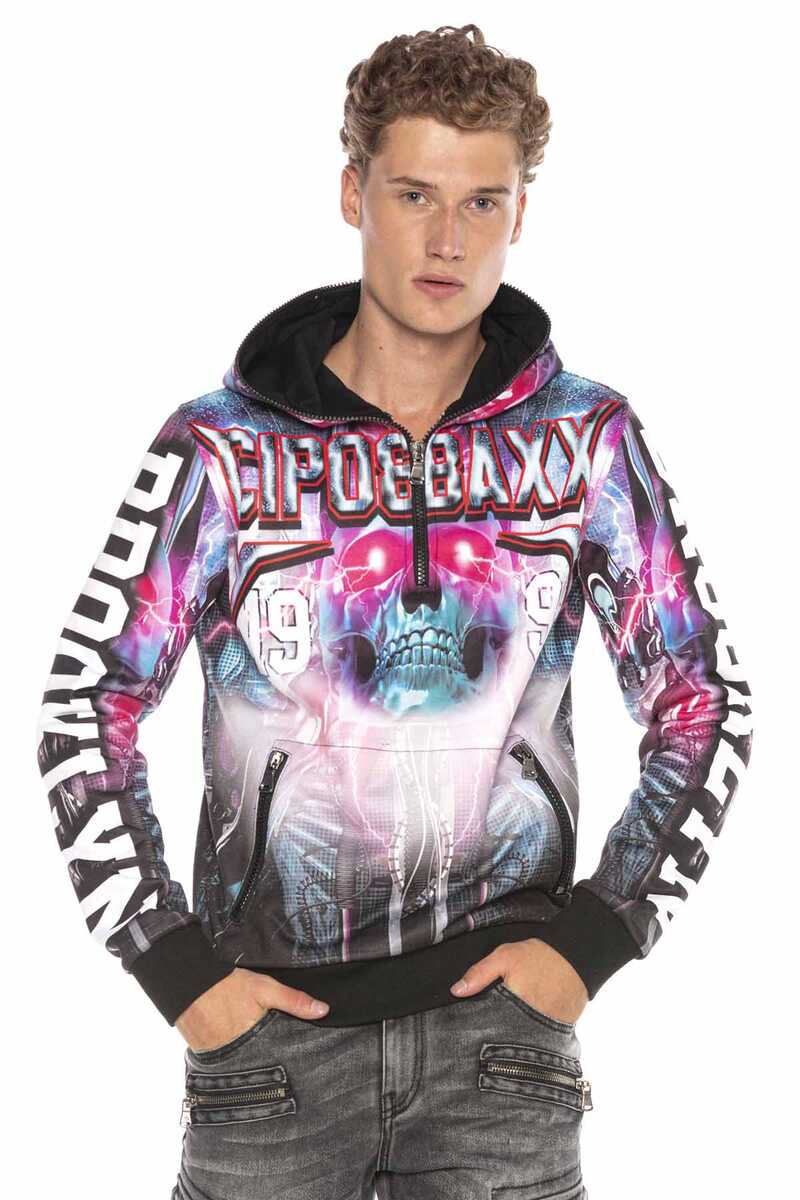 CL416 Cyber Punk Kuru Kafa Baskılı Kapişonlu Sweatshirt