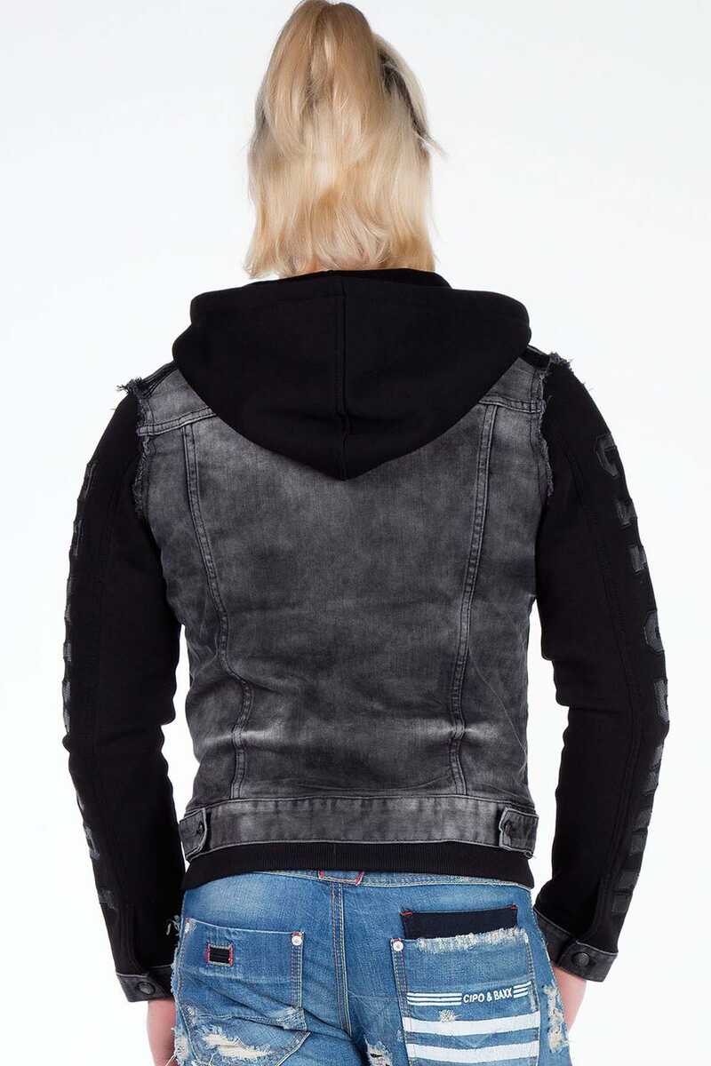 CJ155 Kolları Penye Kapşonlu Erkek Kot Ceket