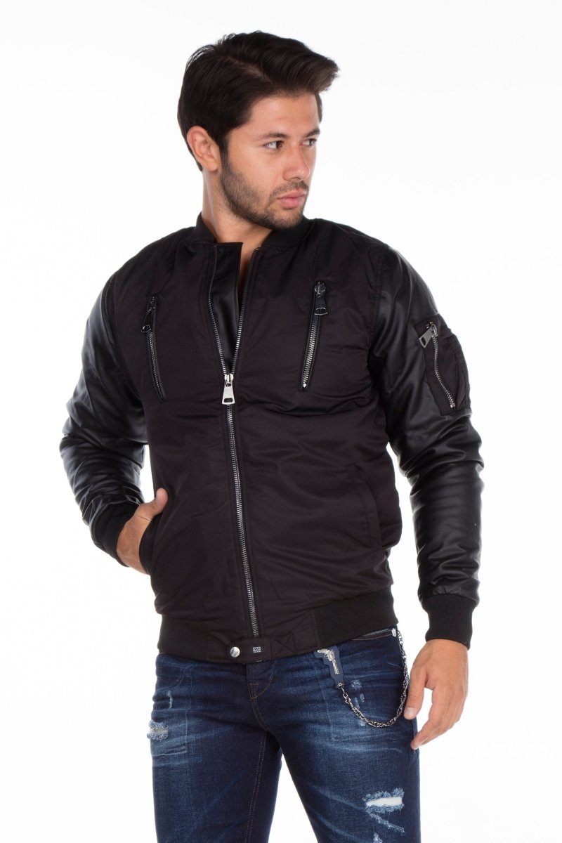 CJ175 Ejderha Motifli Deri Kollu Erkek Mont