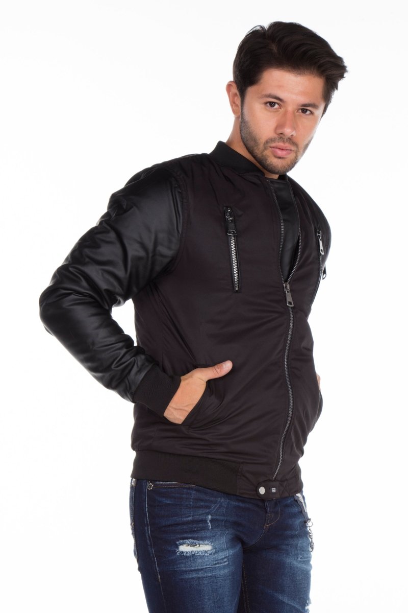 CJ175 Ejderha Motifli Deri Kollu Erkek Mont