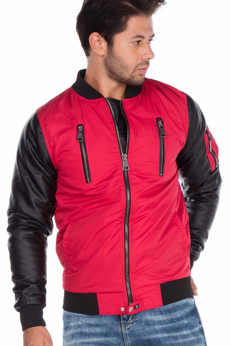 CJ175 Ejderha Motifli Deri Kollu Erkek Mont