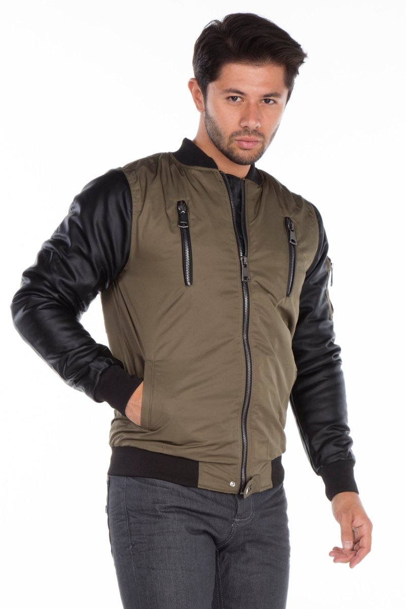 CJ175 Ejderha Motifli Deri Kollu Erkek Mont