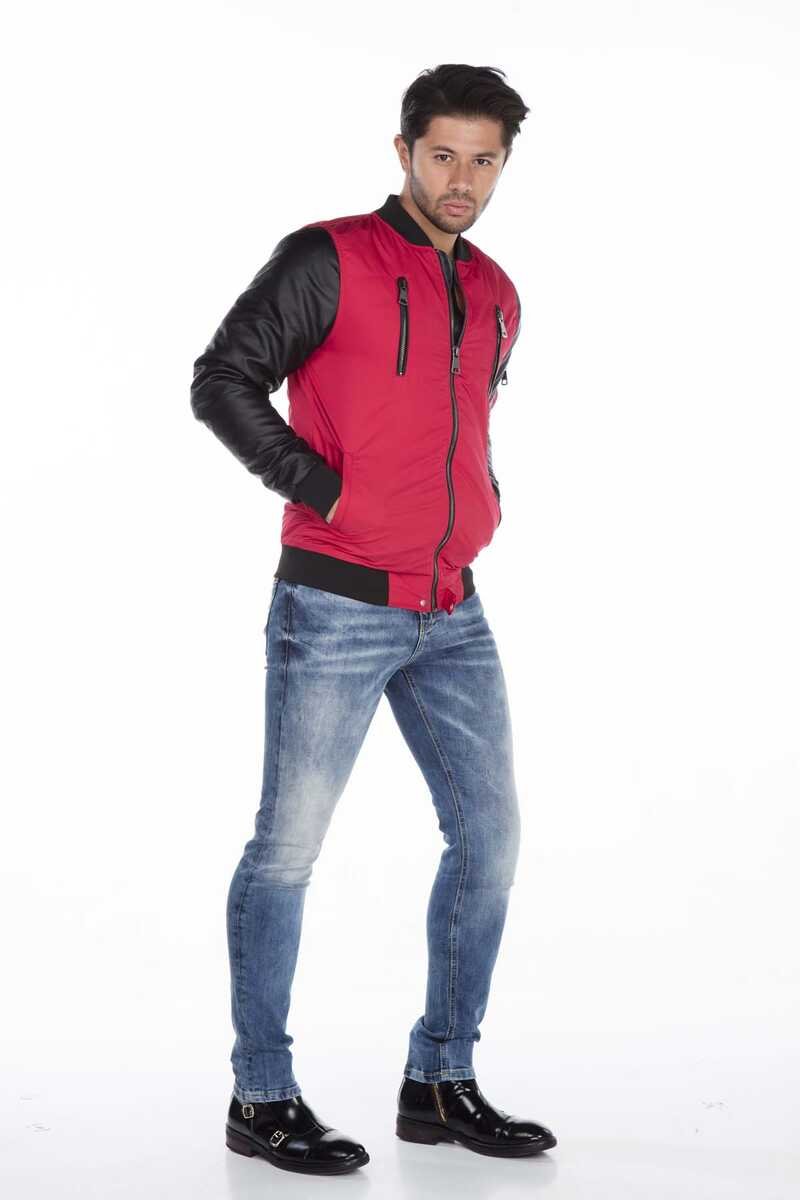 CJ175 Ejderha Motifli Deri Kollu Erkek Mont