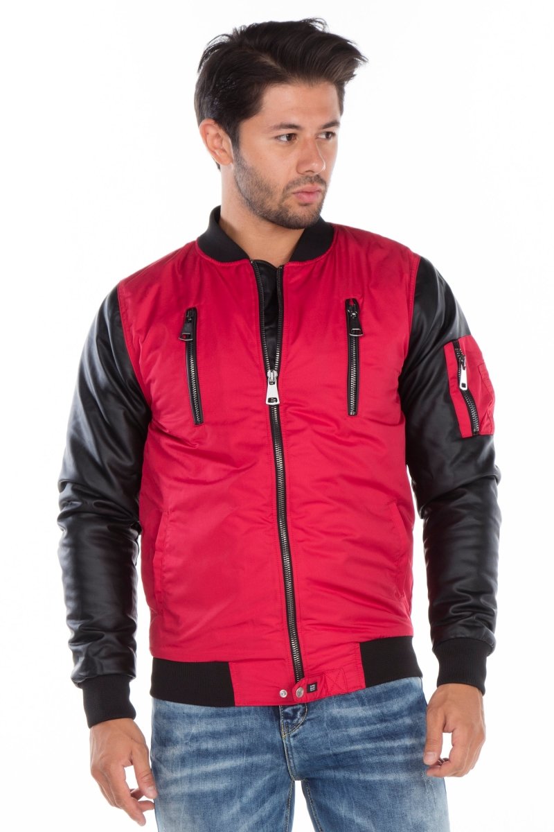 CJ175 Ejderha Motifli Deri Kollu Erkek Mont