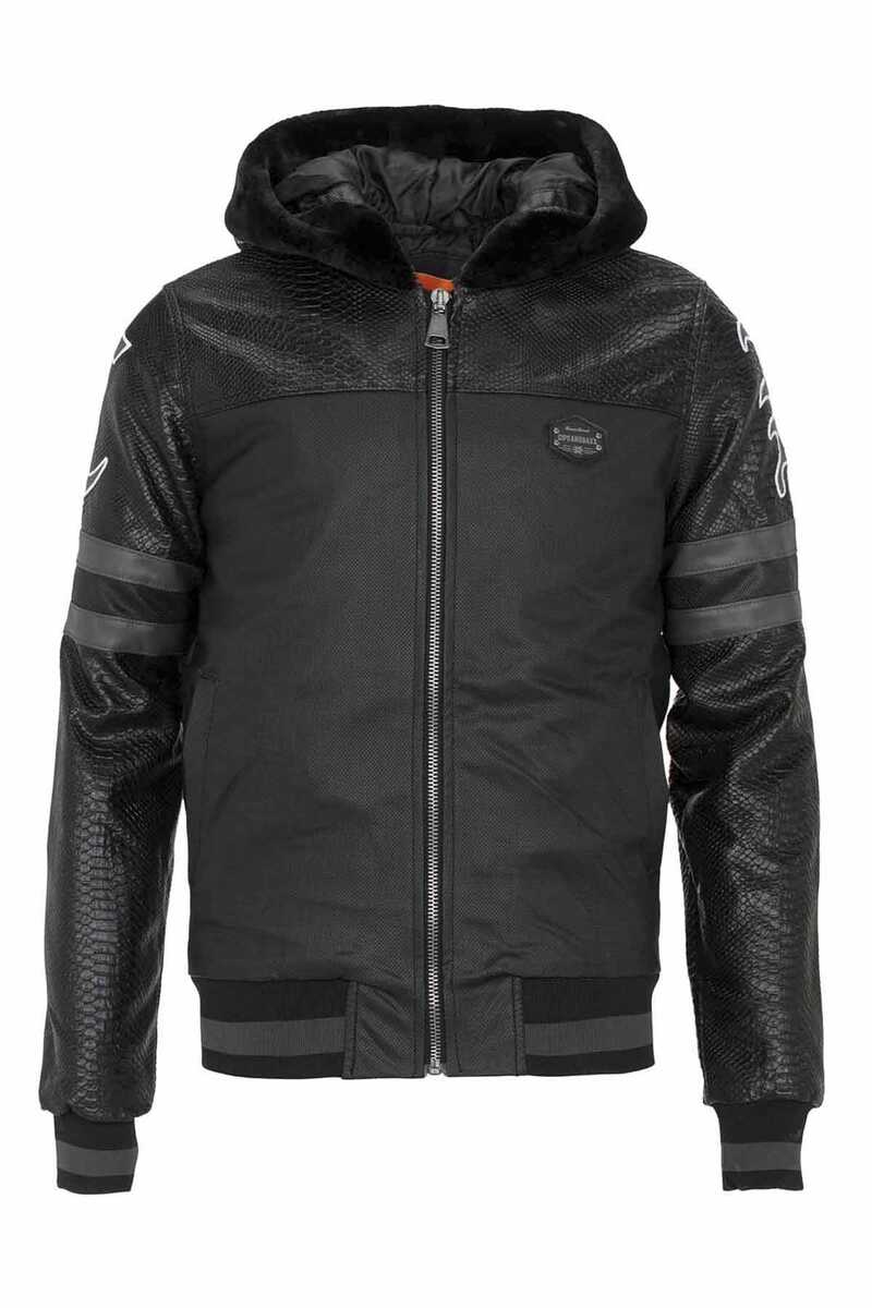 CJ177 Logo Baskılı Kapşonlu Deri Erkek Mont