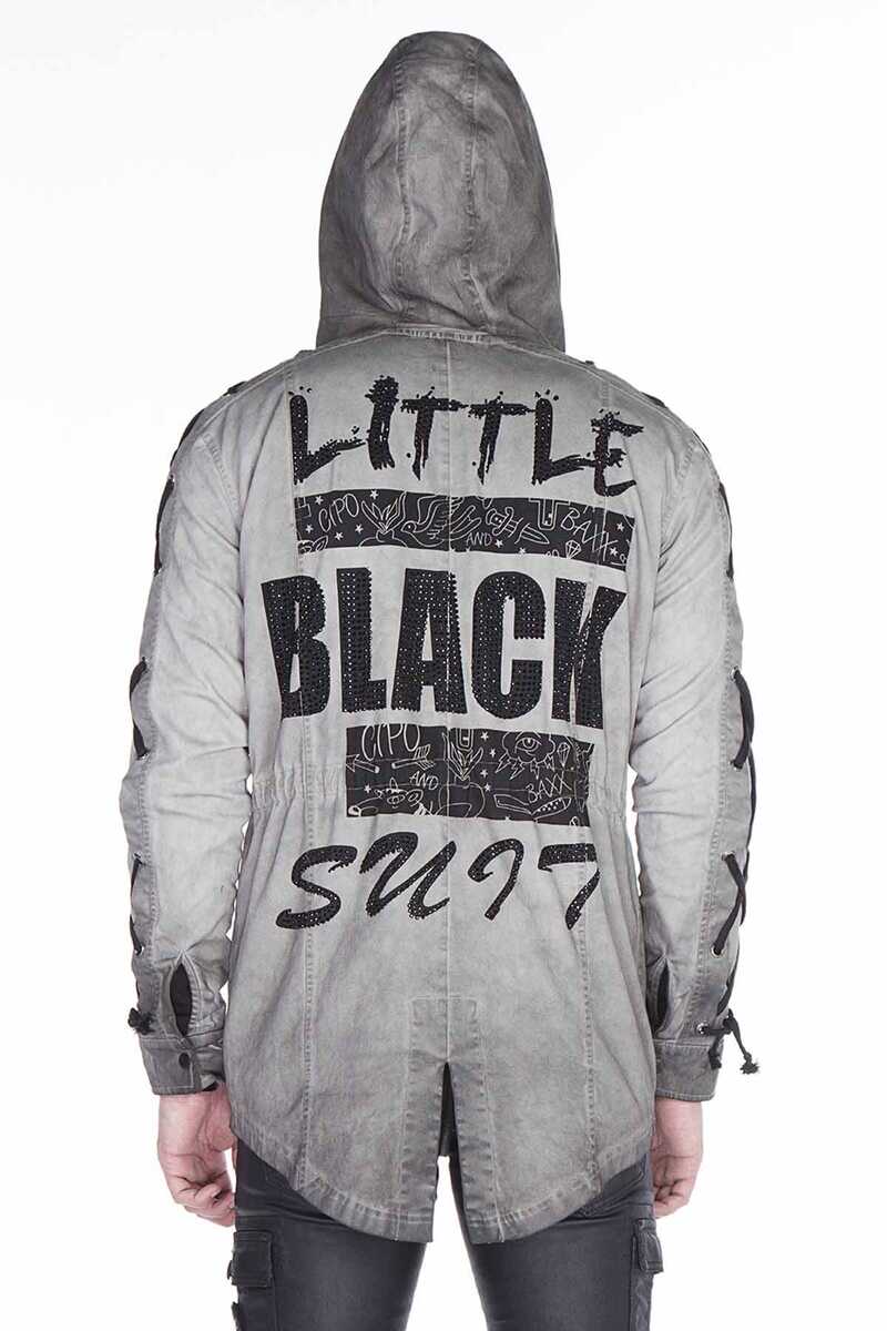 CJ183 Kolları Bağcıklı Yazı Baskılı Uzun Erkek Ceket