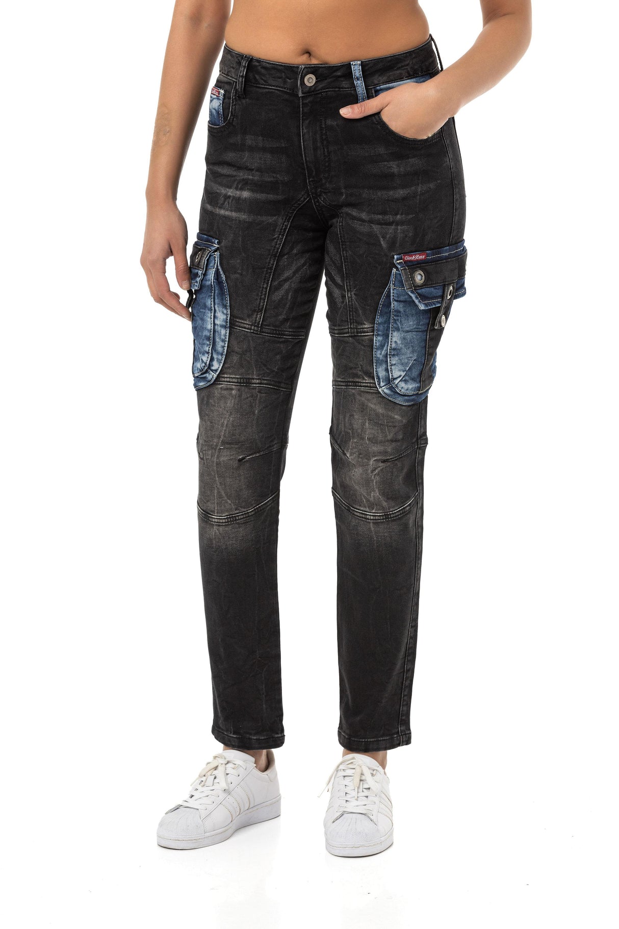 WD521 Kargo Cepli Kontrast Renkli Kadın Jean Pantolon