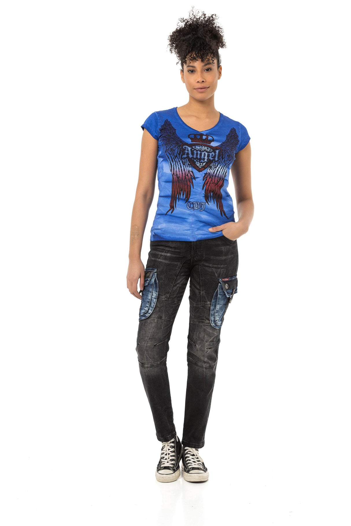 WD521 Kargo Cepli Kontrast Renkli Kadın Jean Pantolon