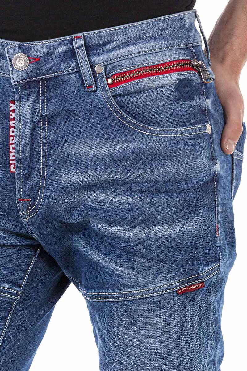 CD698 Gizli Cepli Parçalı Biker Tarz Erkek Jean Pantolon