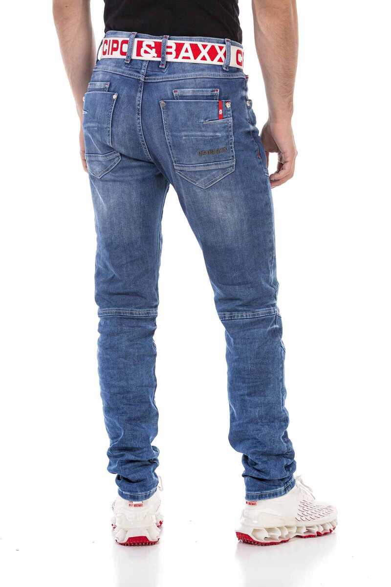 CD698 Gizli Cepli Parçalı Biker Tarz Erkek Jean Pantolon