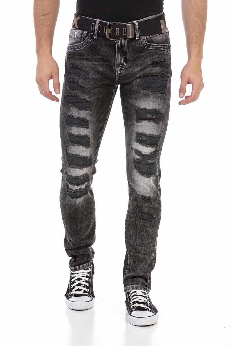 CD713 Kabartma Logolu Yırtık Slim Fit Erkek Jean Pantolon