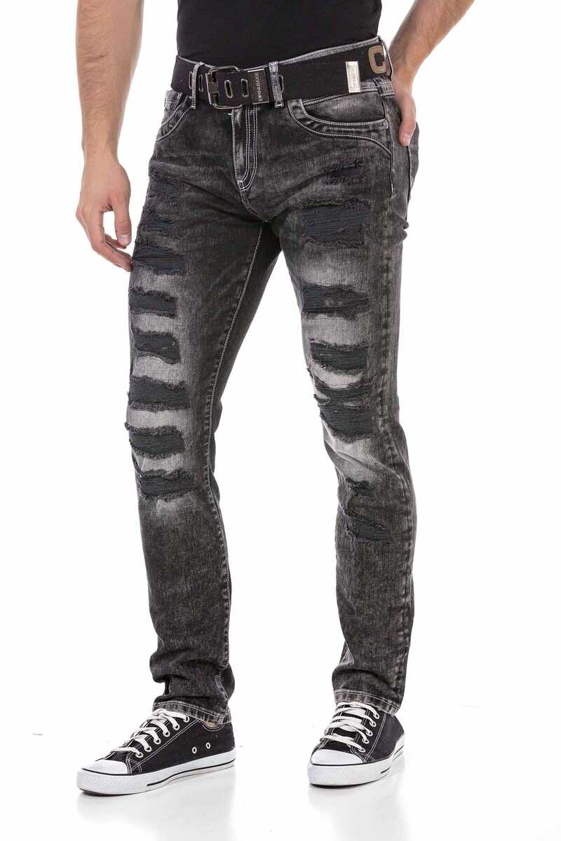 CD713 Kabartma Logolu Yırtık Slim Fit Erkek Jean Pantolon