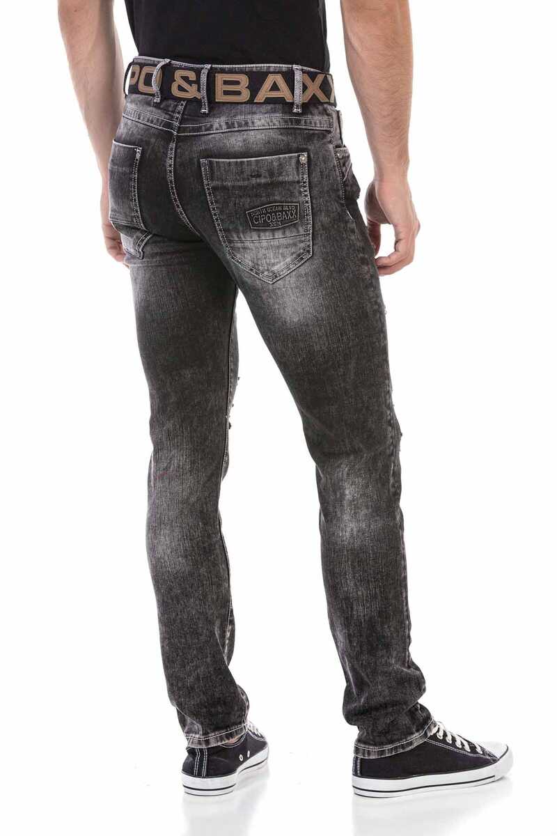 CD713 Kabartma Logolu Yırtık Slim Fit Erkek Jean Pantolon