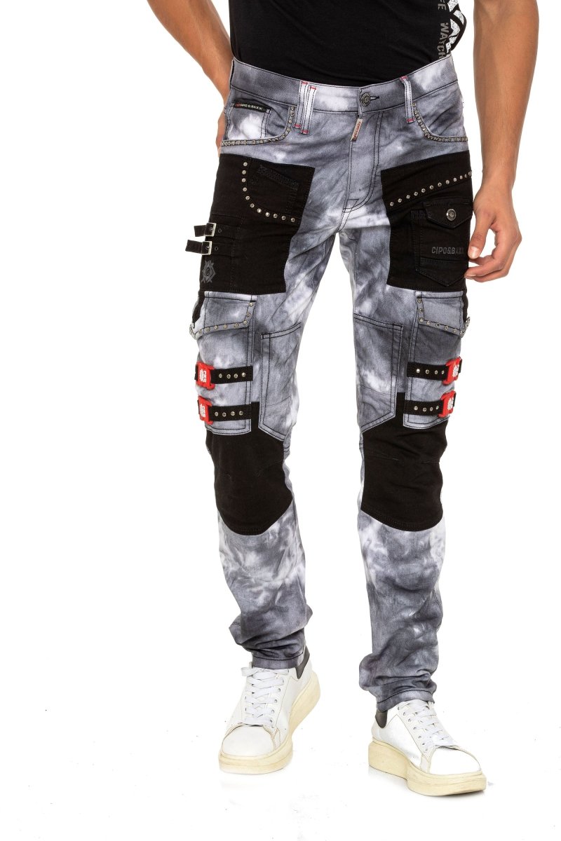 CD805 Parçalı Kargo Cep Batik Jean Pantolon